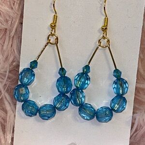 Chic Gold and Blue Beaded Earrings